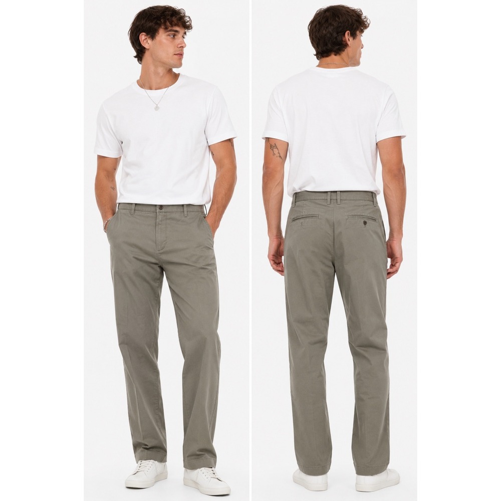 Van Heusen Chino Pants Men 34x32 Khaki Tan Flat Front Cotton Twill Trousers Prep